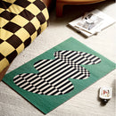 Back to the Future inspired geometric entrance doormat featuring a rectangular shape with distinct patterns and text designs on a wooden floor background.