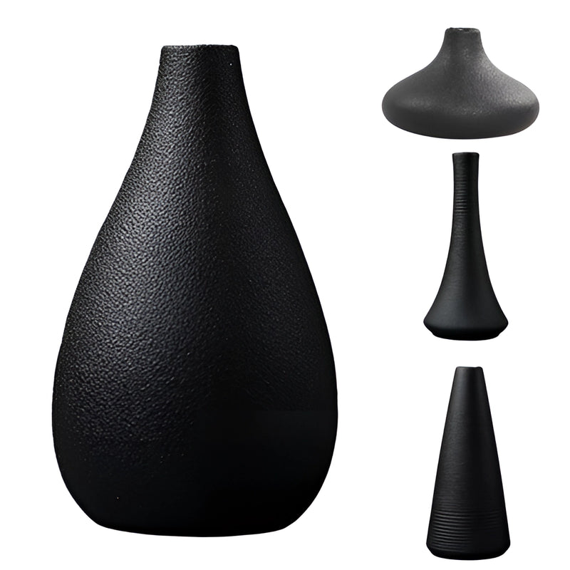 Monochrome illustration of a black ceramic vase with a tree design, styled in a balanced and artistic sketch for home and garden decor.