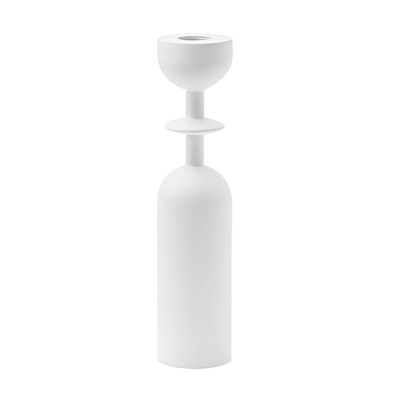 Set of black wooden candle holders with a 22cm white variant, featuring a circular design with glass and metal accents.
