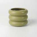 Olive green ceramic round bubble glass planter vase featuring a balanced, pottery-style design with artistic earthenware aesthetics.