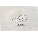 Large indoor outdoor rug featuring a cartoon design with 'I'm Fine' text, happy big eyes, and playful shapes like circles and rectangles.