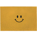 Large indoor outdoor rug featuring a cartoon design of a happy, smiling emoticon with big eyes, set against a grassy background.