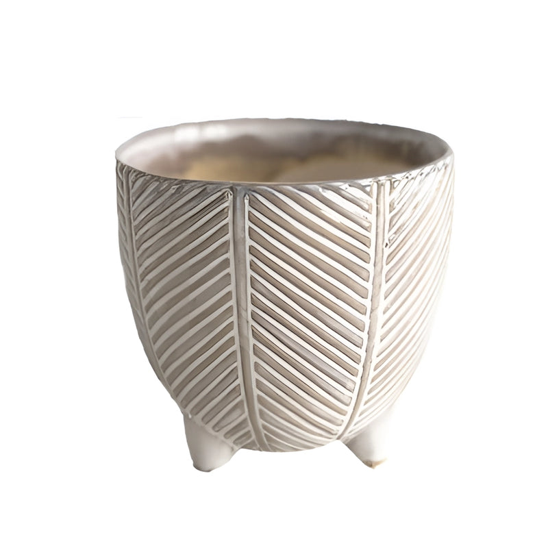 Large Tahiti variant of the Ceramic Island Holiday Plant Pots, displayed on a wooden outdoor table, surrounded by various dishware and drinkware.