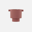 Small cinnamon-colored ceramic vase in a Scandinavian design, featuring earthy tones and hand-molded craftsmanship.
