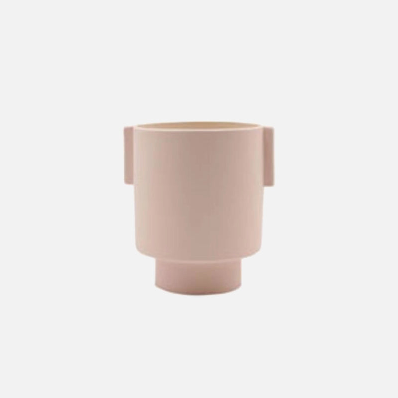 Medium-sized Rosewater Ceramic Vase in Scandinavian design, featuring earthy tones and hand-molded, displayed on a wooden surface.