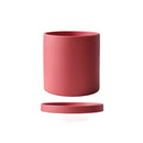 Red large ceramic planter and saucer set, featuring a cylindrical shape and vibrant red color with a glossy finish.