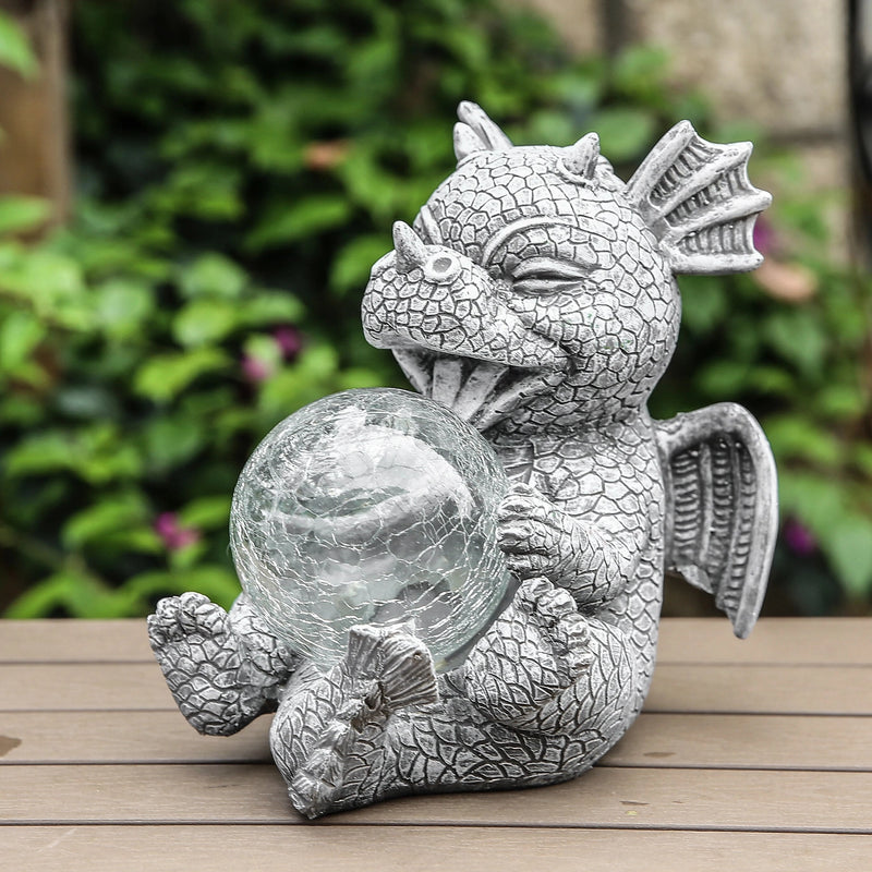Dragon-shaped LED table lamp designed as a wooden sculpture with artistic details, featuring a statue-like appearance with a tail and snout.
