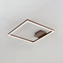 Modern artistic geometric aluminum pendant light featuring LED technology, displayed in a brown finish, hanging from a ceiling with a cool light setting. The light's design includes rectangular and triangular elements, resembling a picture frame style.