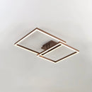 Modern artistic design geometric aluminum pendant light featuring a cool LED, shown in brown. The light is suspended from a ceiling, showcasing a blend of rectangular and triangular shapes in a wooden-like finish.