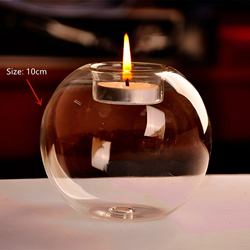 Orange glass candle holder for votive or tealight candles, featuring a subtle play of tints and shades, designed to enhance the lighting and ambiance.