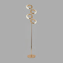 Gold diamond-patterned floor lamp with adjustable angles, featuring a circular base and intricate metal design, standing at 64.2 inches in height with artistic and fashionable elements.