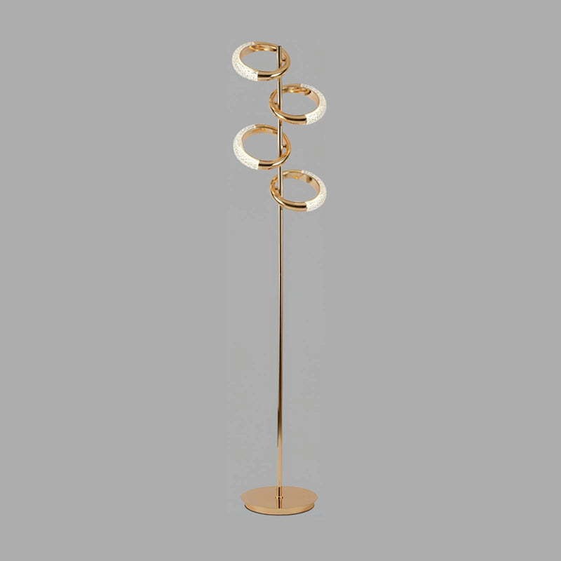 Gold diamond-patterned floor lamp with adjustable angles, featuring a circular base and intricate metal design, standing at 64.2 inches in height with artistic and fashionable elements.