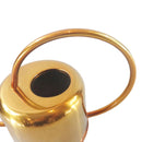 Gold stainless steel watering can placed on a surface, reflecting its use in plant care with its sleek design and metallic finish.