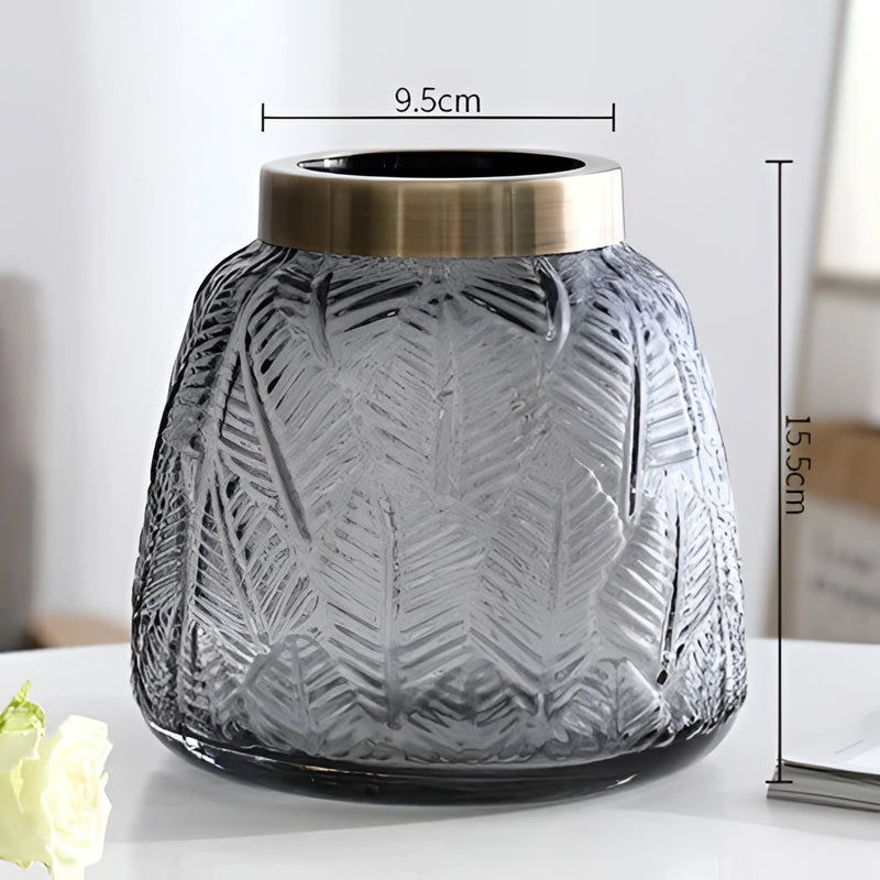 Nordic design green glass vase for hydroponic plants, variant in small grey size, displayed without any plants.