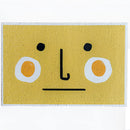 Large 'Hello Sun' tropical-themed PVC rug mat featuring artistic graphics and symbols in electric blue, ideal for indoor or outdoor use.