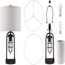 LED desk lamp featuring dual bulb design with USB ports, styled with elements resembling automotive lighting and fog lights.