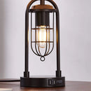 LED desk lamp featuring dual bulb design, with USB ports, displayed on a wooden surface.