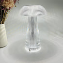 LED table lamp with steepless dimming on a table, surrounded by drinkware, tableware, and a plant, creating an artistic setting.