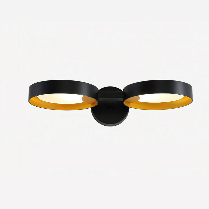 Contemporary black and orange LED wall light featuring a double-headed iron and acrylic sconce with a cool light setting, designed in a unique artistic style.