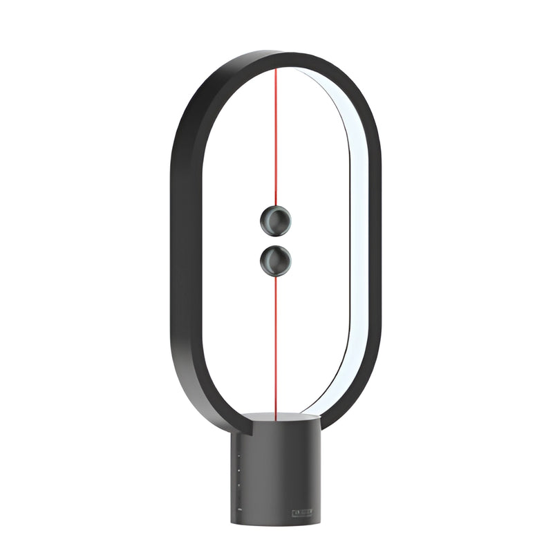 Black Magnetic Balance Table Lamp with LED Lighting featuring a sleek design with a unique balance mechanism.
