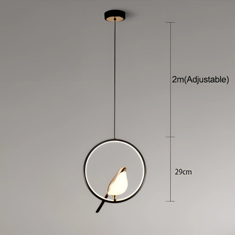 Gold modern rotatable wall sconce with a 360-degree circular black lampshade emitting warm light, featuring metal details and mounted on a ceiling.
