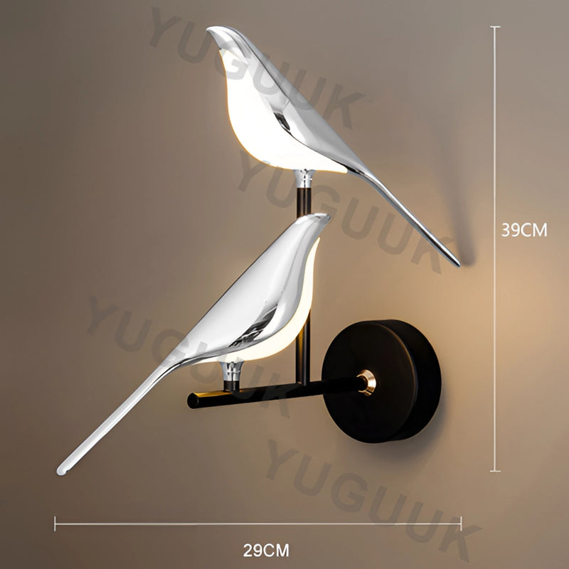 Two-headed modern rotatable wall sconce with a silvery finish and warm light, featuring 360-degree adjustable lampshades.