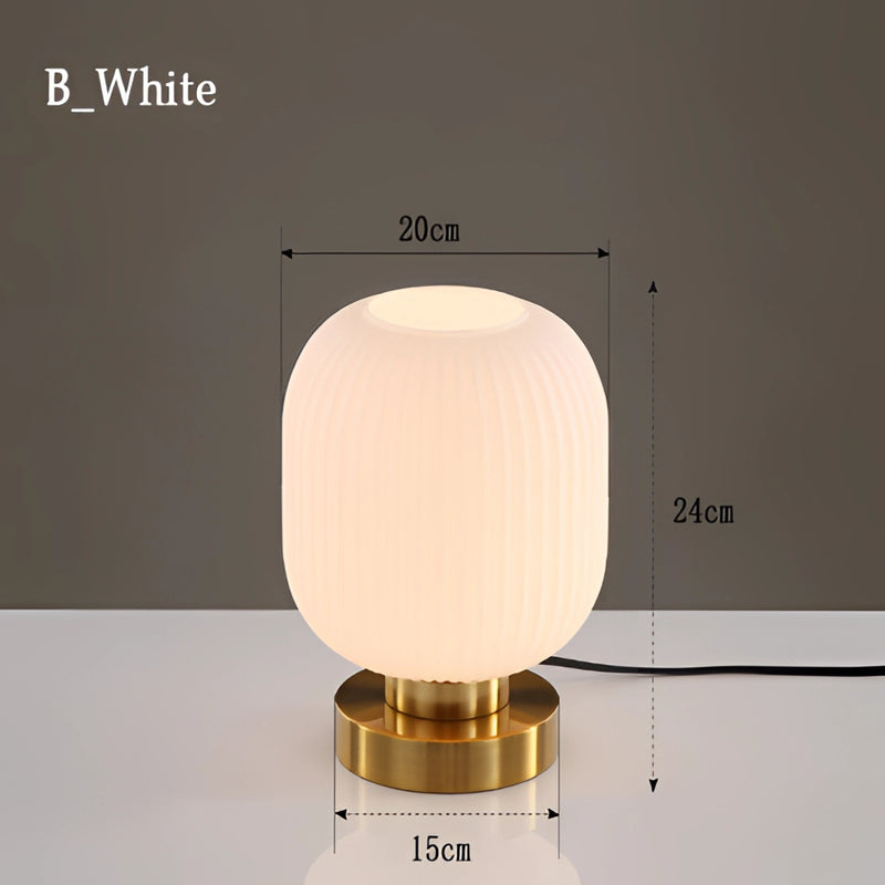 Nordic Amber Table Lamp featuring a stained glass shade with white accents, displayed on a ceiling fixture with artistic circular designs.