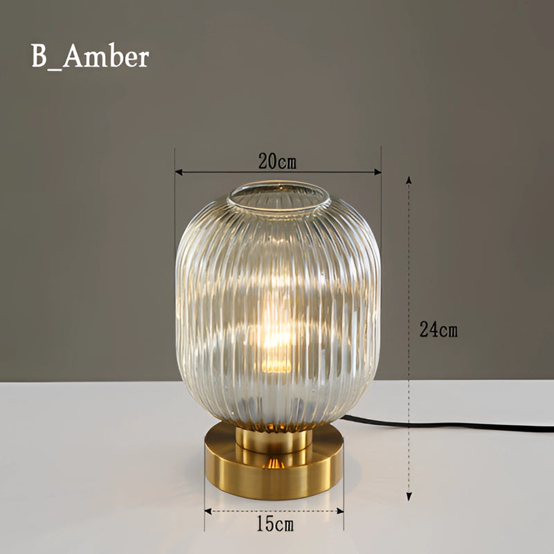 Nordic Amber Table Lamp featuring a stained glass shade with intricate metalwork and artistic design elements, in variant B Amber.