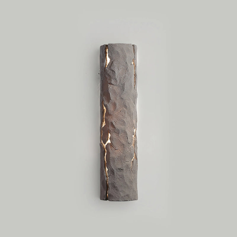 Outdoor wall light in IP65 waterproof resin with a faux rock finish, sized L 3.9″ x H 15.6″ in grey, designed for outdoor use with cool light.