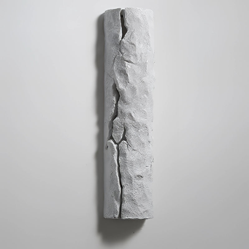 Outdoor wall light with IP65 waterproof rating, featuring a premium resin faux rock finish, designed in a rectangular shape with metal and glass accents, resembling a cylinder-like sculpture.