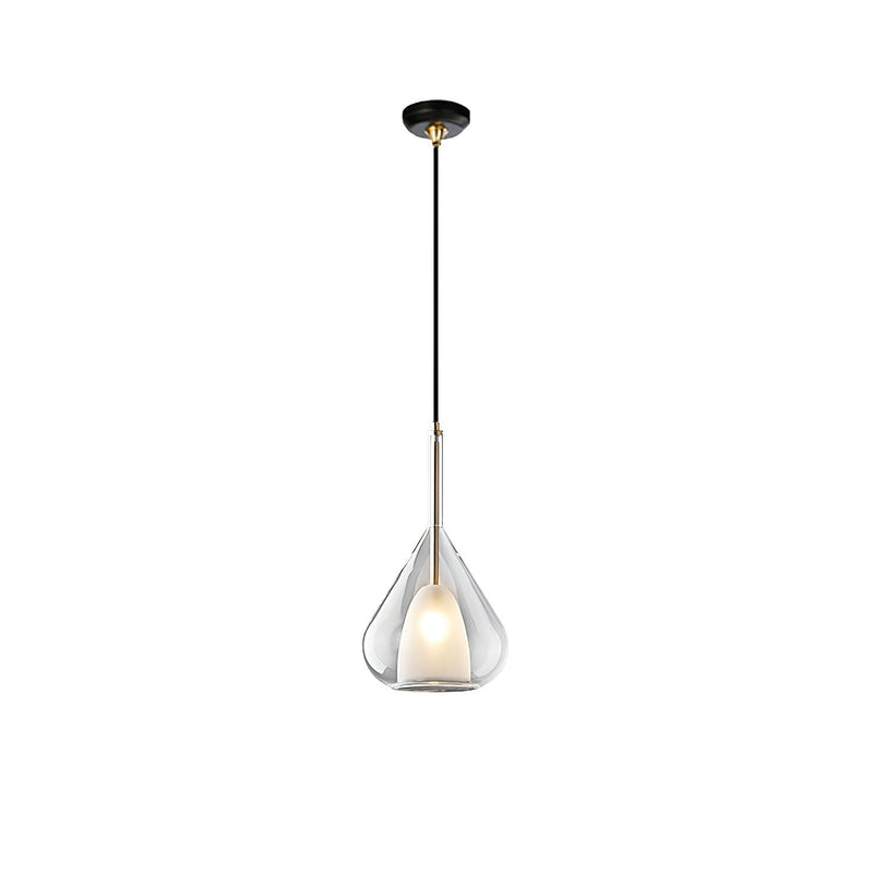 Clear raindrop design pendant lamp with starlight effect, featuring a glass lampshade and metal circle ceiling fixture in a Nordic style.