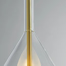 Nordic style pendant lamp featuring a clear raindrop design with a starlight effect, showcasing a symmetrical arrangement with metal and wood elements, set against an electric blue background.