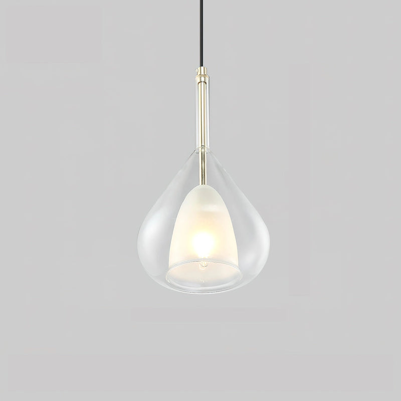 Nordic style pendant lamp featuring a clear, raindrop design with starlight effect, composed of composite materials and metal, showcasing a light bulb within a circular shape, suspended from a ceiling.
