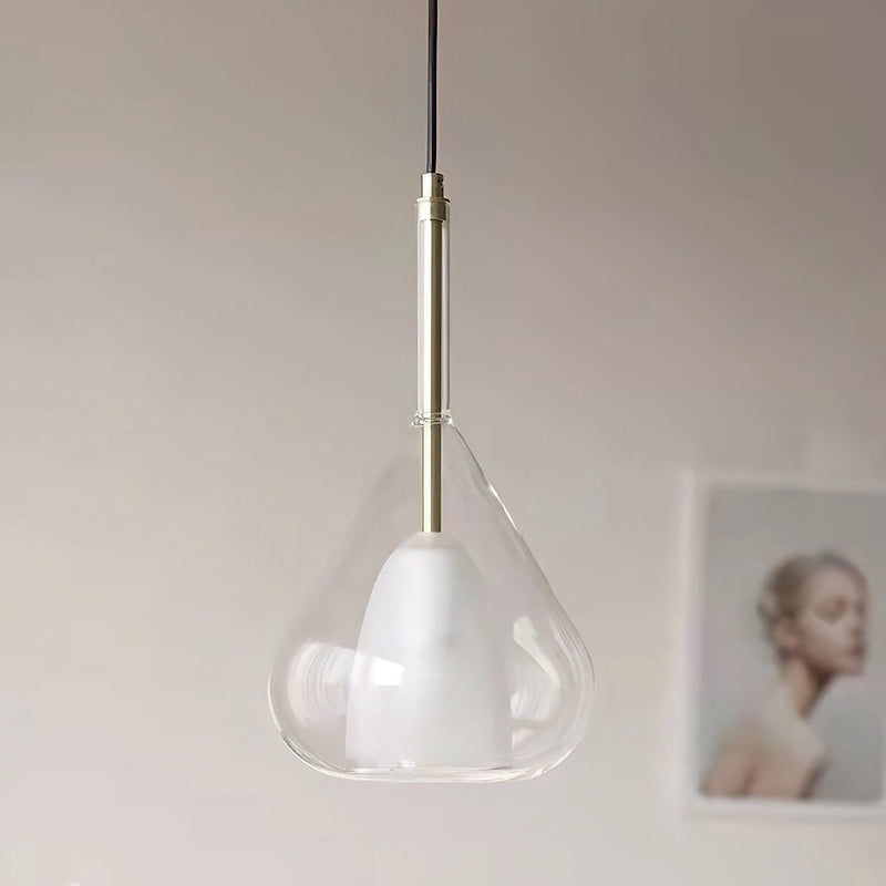 Nordic style pendant lamp featuring a clear raindrop design with a starlight effect, crafted from aluminium and metal, hanging from the ceiling.