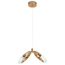 Modern Dante pendant lamp featuring a chandelier design with circular wood and metal elements, suspended from a ceiling fixture.