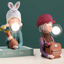 Elegant Resin Table Lamp featuring a Rabbit Girl figurine with a dual glass lampshade, adorned with a costume hat and fashion accessories.