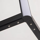 RGB corner floor lamp featuring LED lights in electric blue color, made of steel and composite materials, with remote control for multimedia functionality.