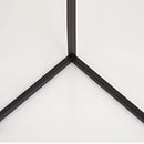 RGB corner floor lamp featuring LED lights with remote control, designed with a sleek metal and composite material structure, set against a wooden background with ceiling and triangular elements.