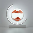 Red and white Sand Art LED Table Lamp featuring dynamic 3D sand painting with various symbols and emblems displayed in a circular design.