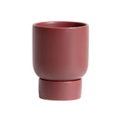 Ceramic vase designed for garden and bonsai, featuring a stacked flower pot design in magenta color, resembling dishware shapes like cups and bowls.