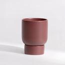 Small dark red stacked ceramic flower pot for garden and bonsai, featuring a cylindrical shape and vibrant magenta tones.
