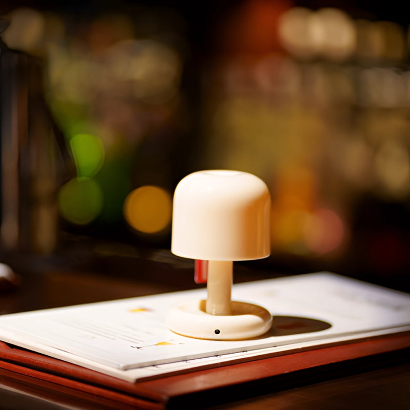 Dimmable ivory table lamp with touch switch, featuring a wooden base and modern design, suitable for office or home use.
