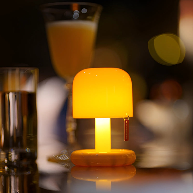 Ivory dimmable table lamp with touch switch.