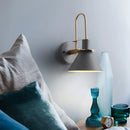 Wall light featuring an elegant retro design with a matt finish, grey lampshade, and wooden accents, suitable for interior design.