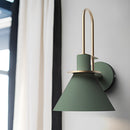 Elegant retro design wall light with a matt green finish, featuring a rectangular metal and wood ceiling fixture.
