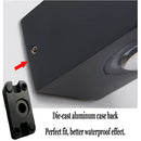 Black UFO-shaped waterproof wall light mounted on a surface, designed to resemble modern technology or gaming devices.