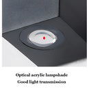 Black UFO-shaped waterproof wall light made of aluminum and composite materials, featuring a circular design with metallic and rectangular accents.