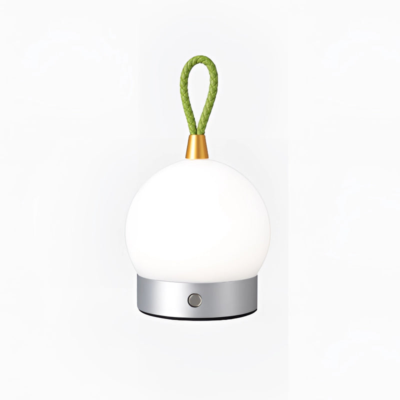 Silvery waterproof LED lamp blimp designed as a cordless nightstand table light, featuring a metallic finish and circular lighting elements, suitable for ceiling fixture use.