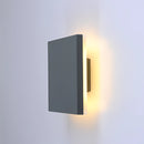 Waterproof LED outdoor wall lamp made of aluminum, featuring a rectangular and cylindrical design with a wood-like appearance, ideal for exterior lighting.