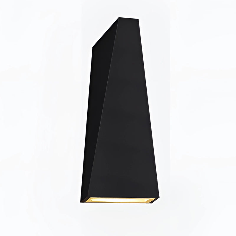 Modern Nordic style Empire waterproof LED outdoor wall light featuring a sleek design with rectangular and triangular shapes, electric blue accents, and minimalist graphics on a facade.
